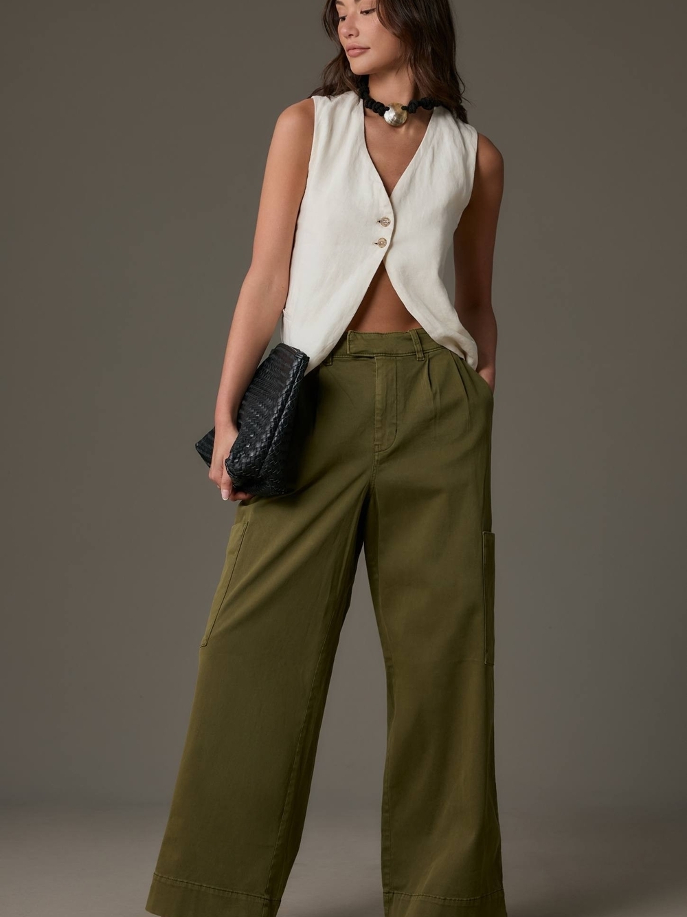 Pilcro Olive Wide-Leg Utility Pants